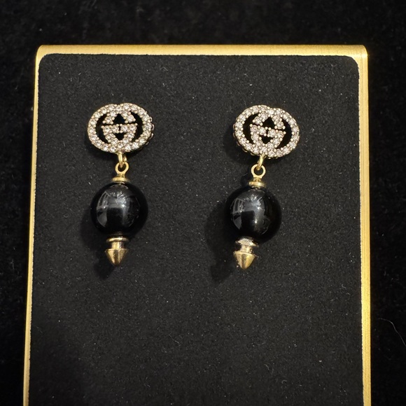 Gucci Black and Gold Pearl Drop Earrings - Picture 1 of 4